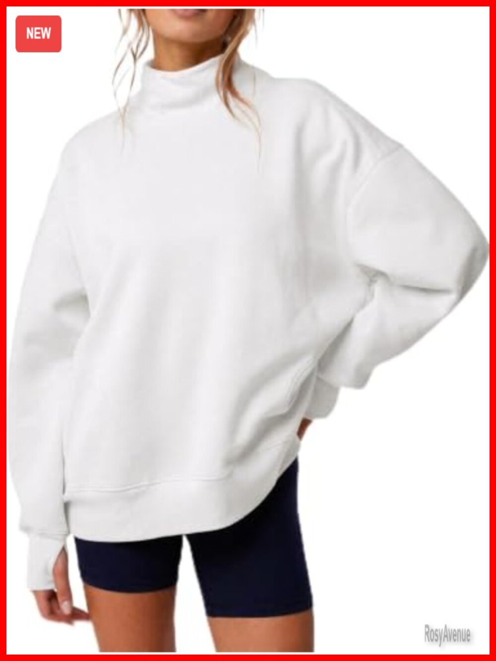 Oversized Mock Neck Sweatshirt Drop Shoulder Pullover Thumb Hole